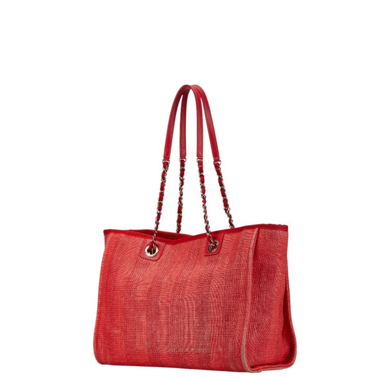 Chanel Red Color Canvas Leather Tote Bag