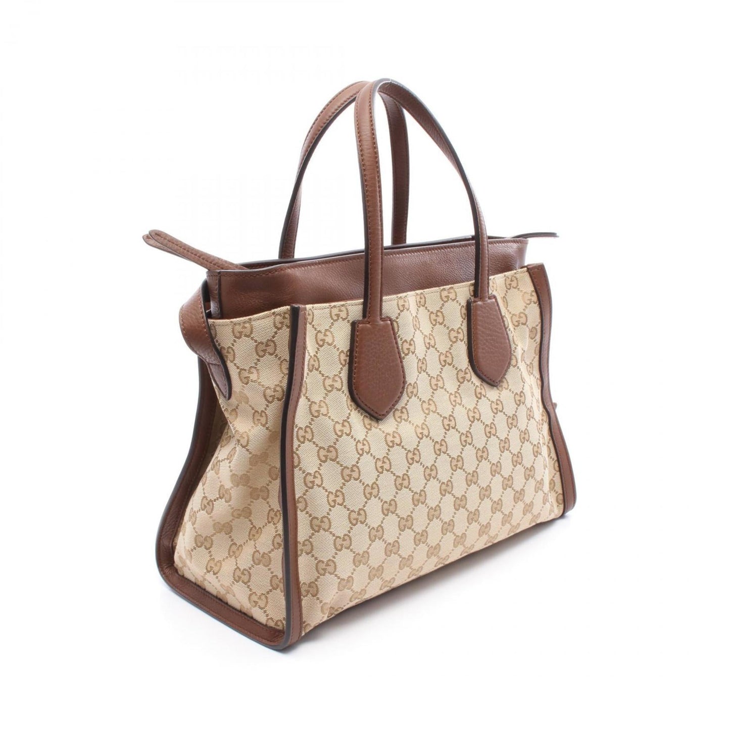 Gucci Beige Brown Canvas Leather Tote Bag
