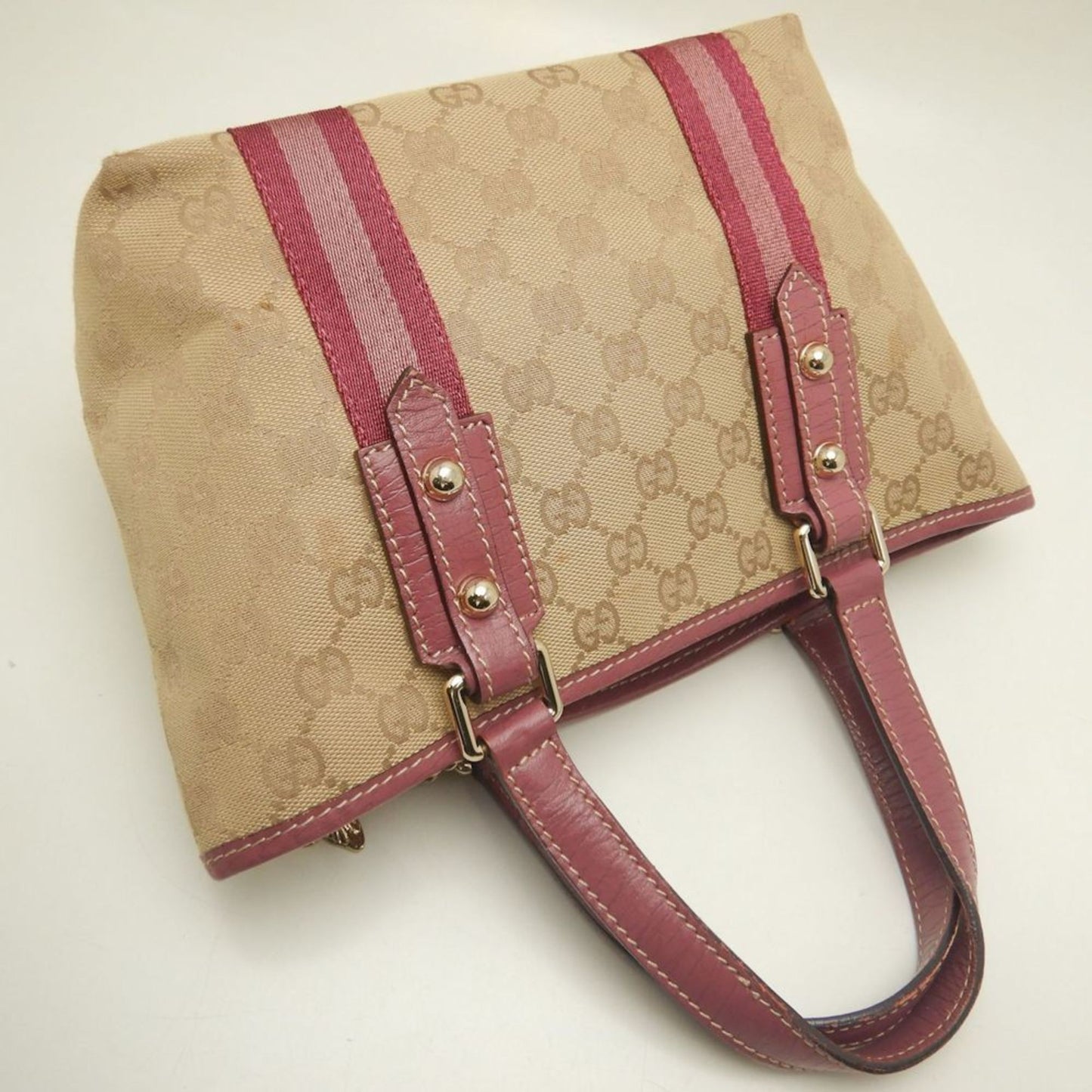 Gucci Gg Canvas Beige Pink Gg Canvas Leather Handbag