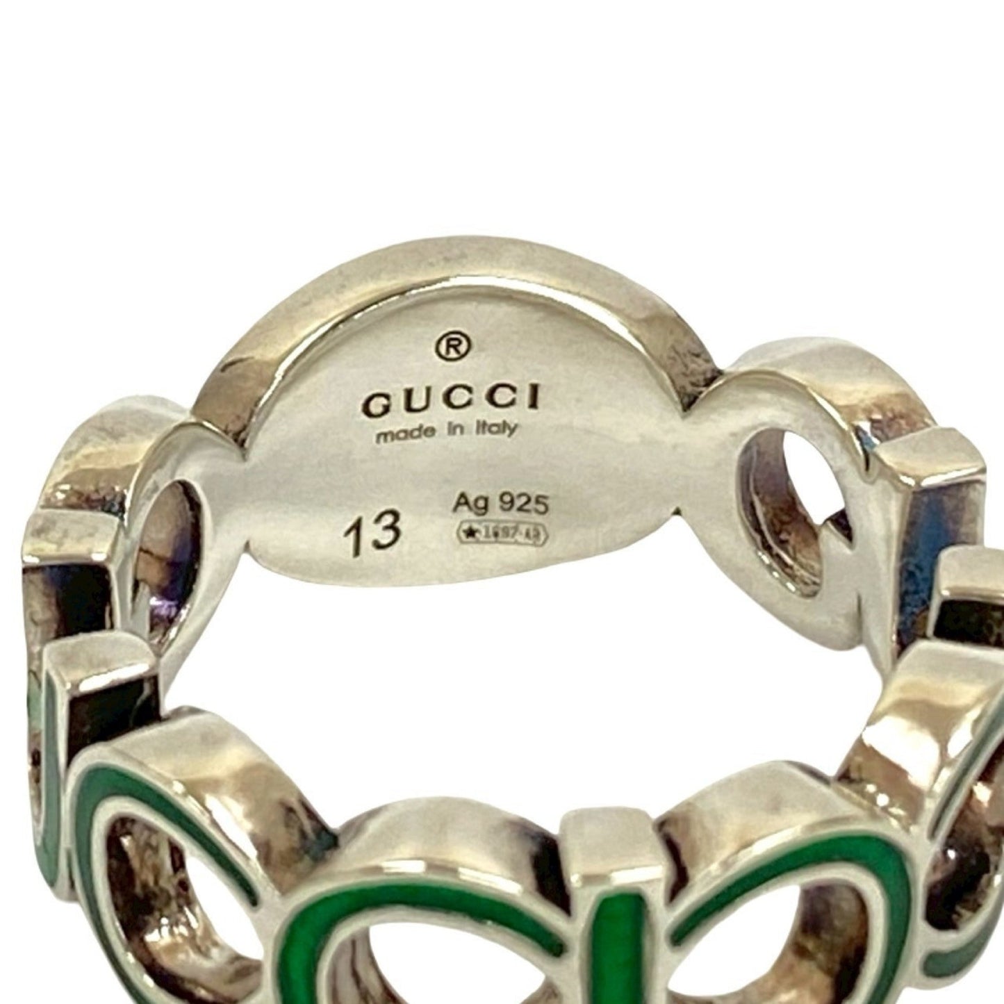Gucci Silver Green Silver 925 Band Ring