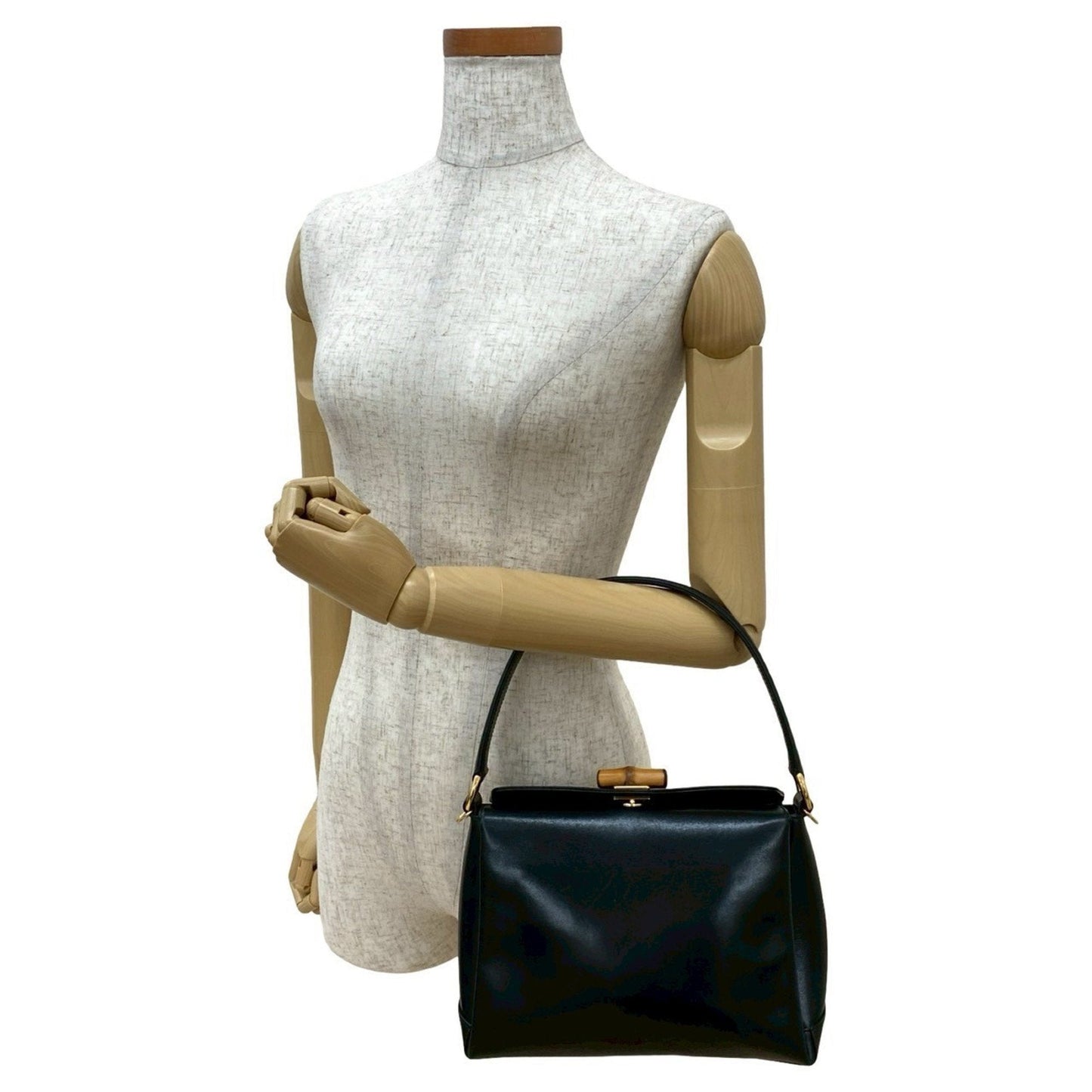 Gucci Black Leather Bamboo Handbag Tote Bag