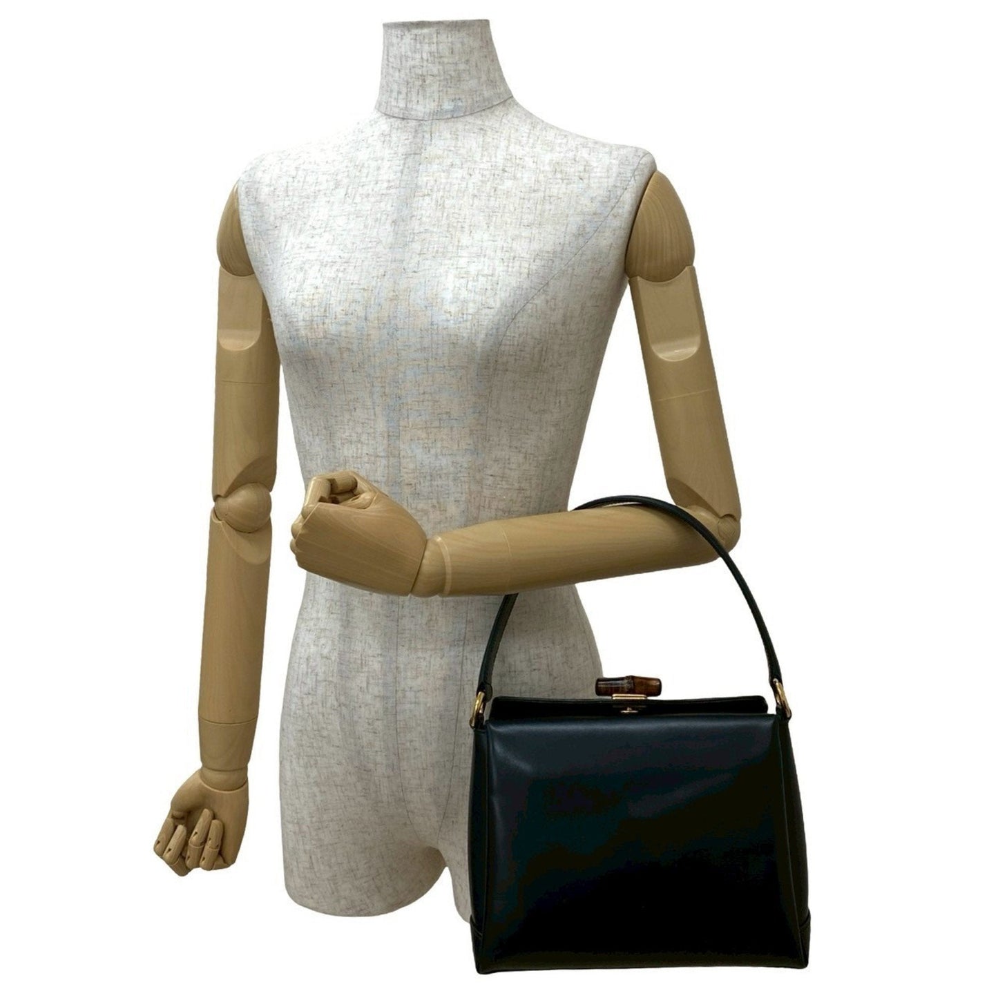 Gucci Black Leather Bamboo Handbag