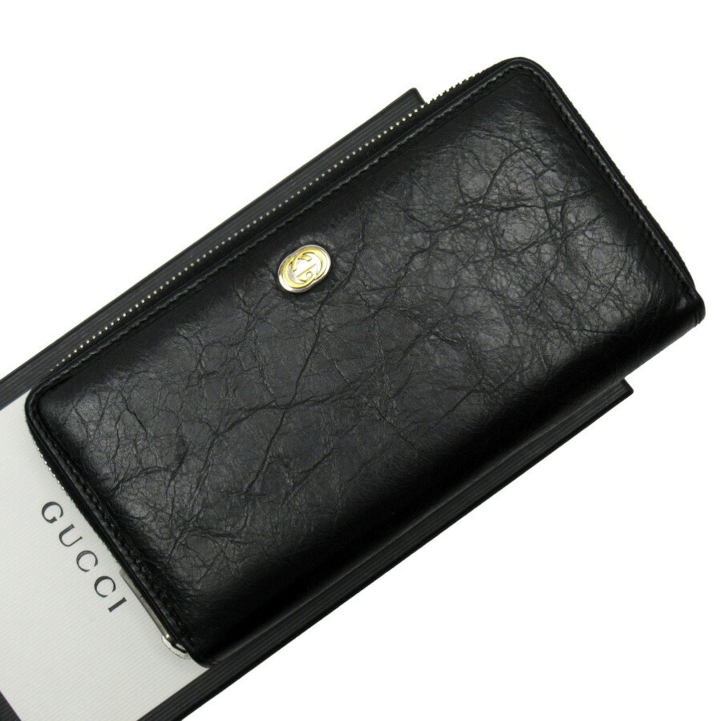 Gucci Black Gold Silver Leather Long Wallet (Bi-Fold)