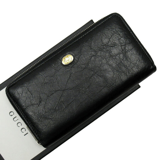 Gucci Black Gold Silver Leather Long Wallet (Bi-Fold)
