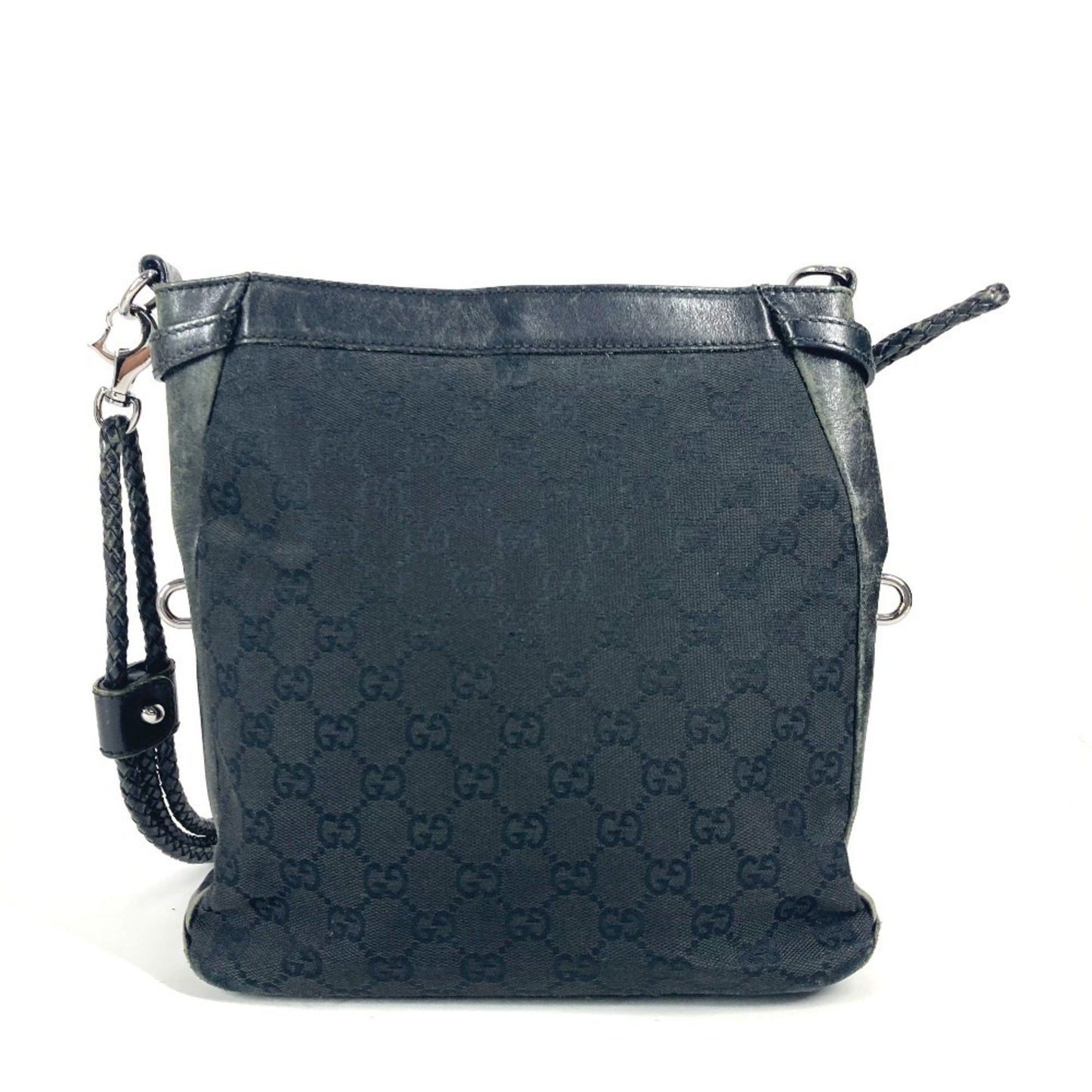 Gucci Black Gg Canvas Leather Shoulder Bag