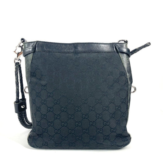 Gucci Black Gg Canvas Leather Shoulder Bag