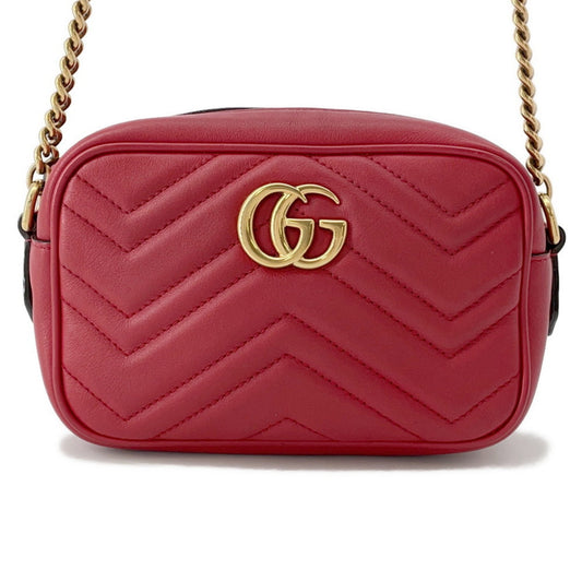 Gucci Gg Marmont Beige Red Color Leather Shoulder Bag