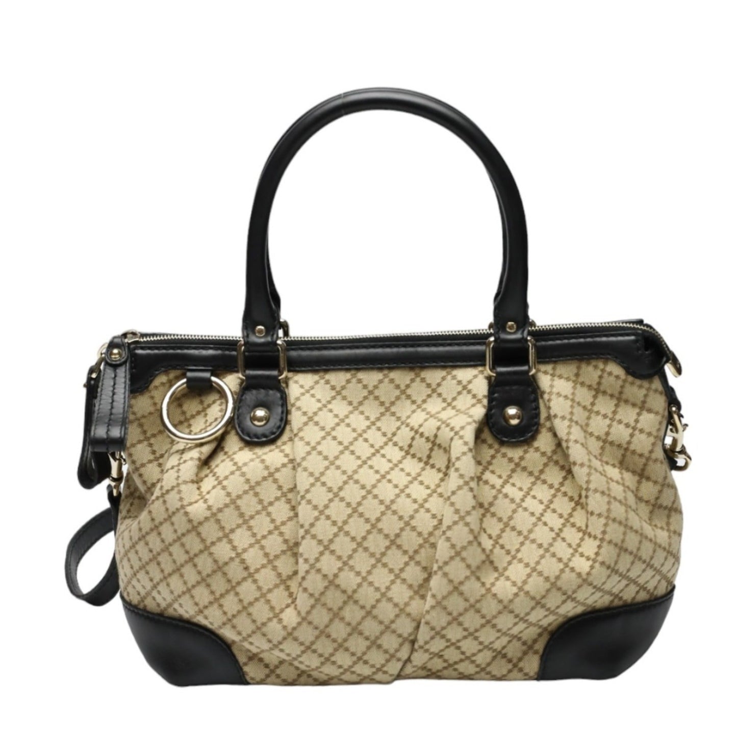 Gucci Beige Black Canvas Shoulder Bag