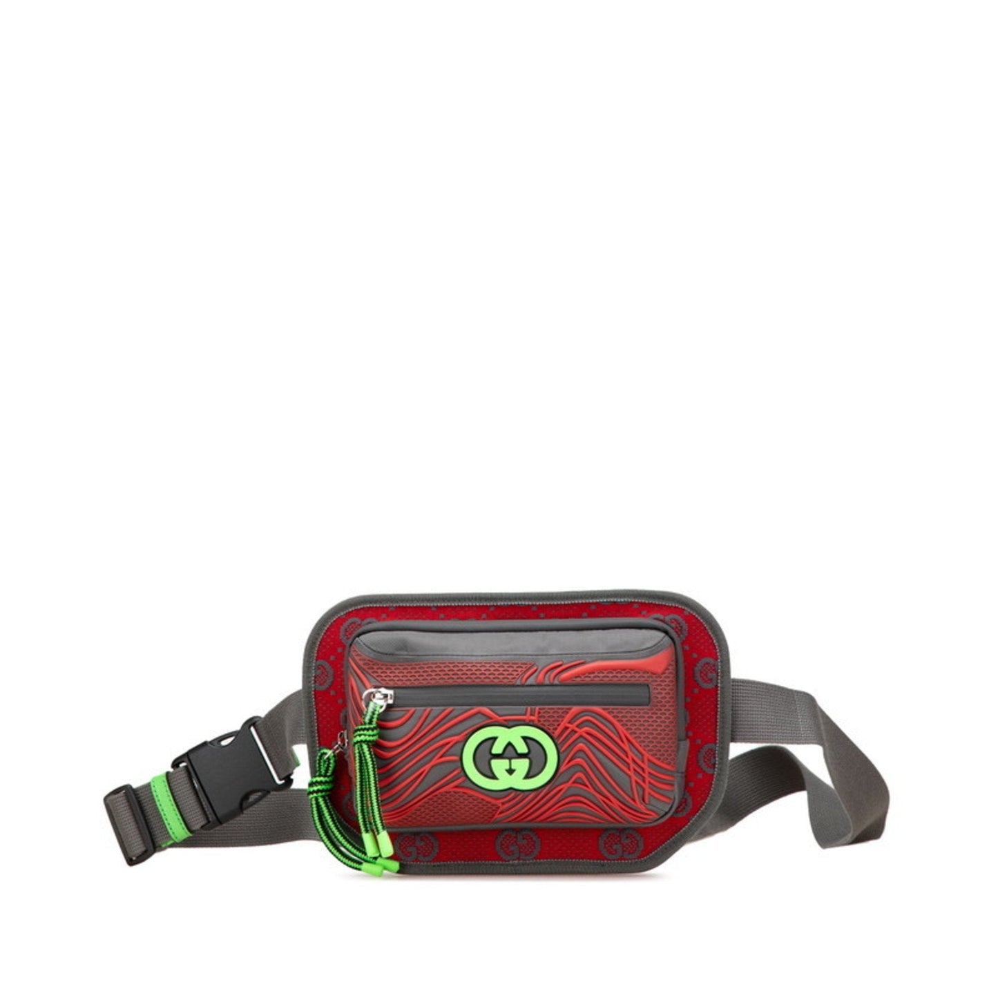Gucci Gray Red Color Nylon Rubber Fanny Pack Sling Bag