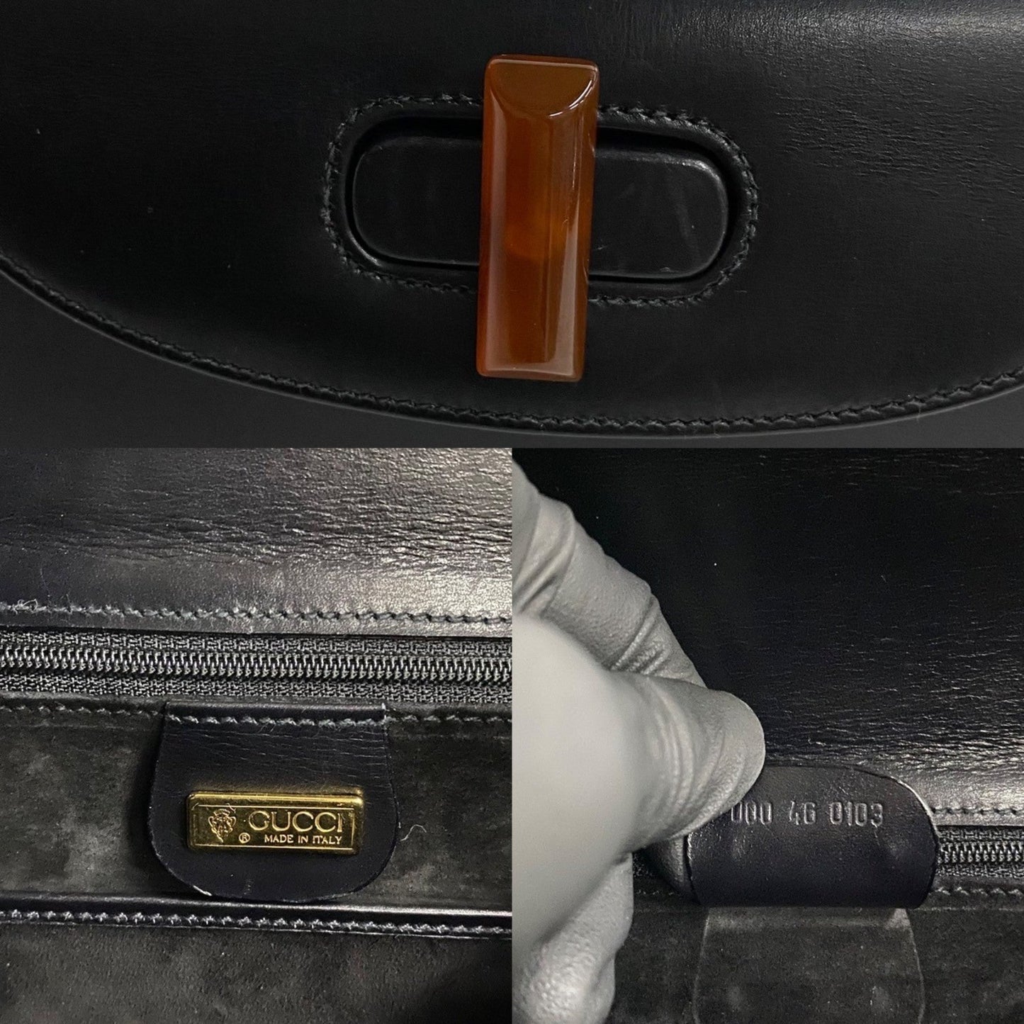 Gucci Black Leather Handbag Tote Bag