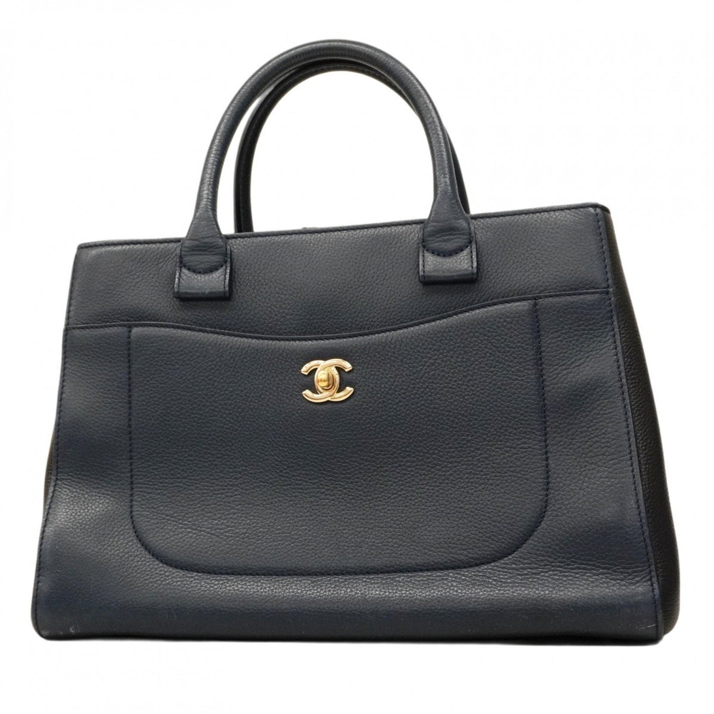 Chanel Black Navy Leather Tote Bag