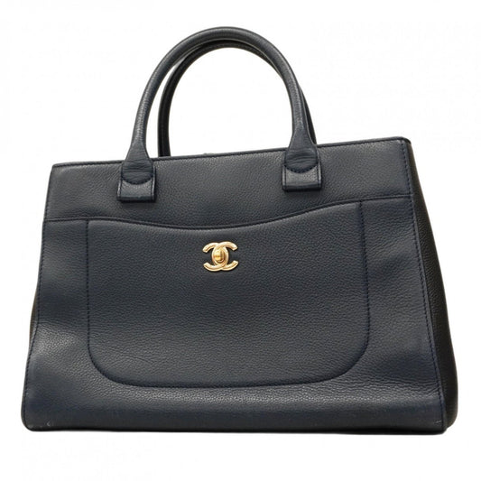 Chanel Black Navy Leather Tote Bag