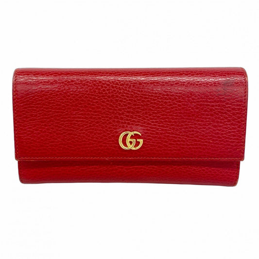 Gucci Red Color Leather Long Wallet (Bi-Fold)