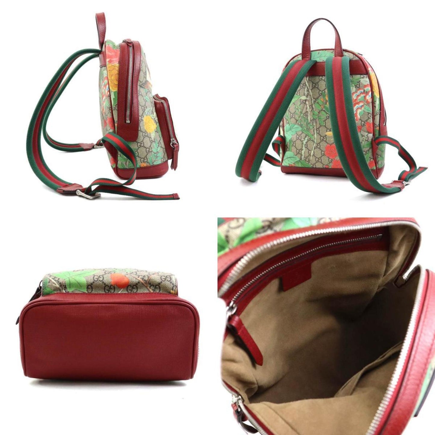 Gucci Beige Brown Green Multi-Color Red Color Gg Supreme Canvas Backpack