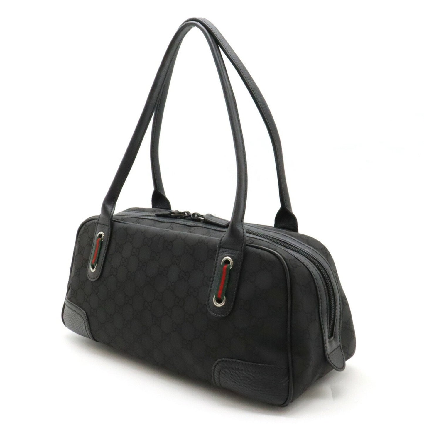 Gucci Sherry Line Black Green Red Color Nylon Leather Shoulder Bag