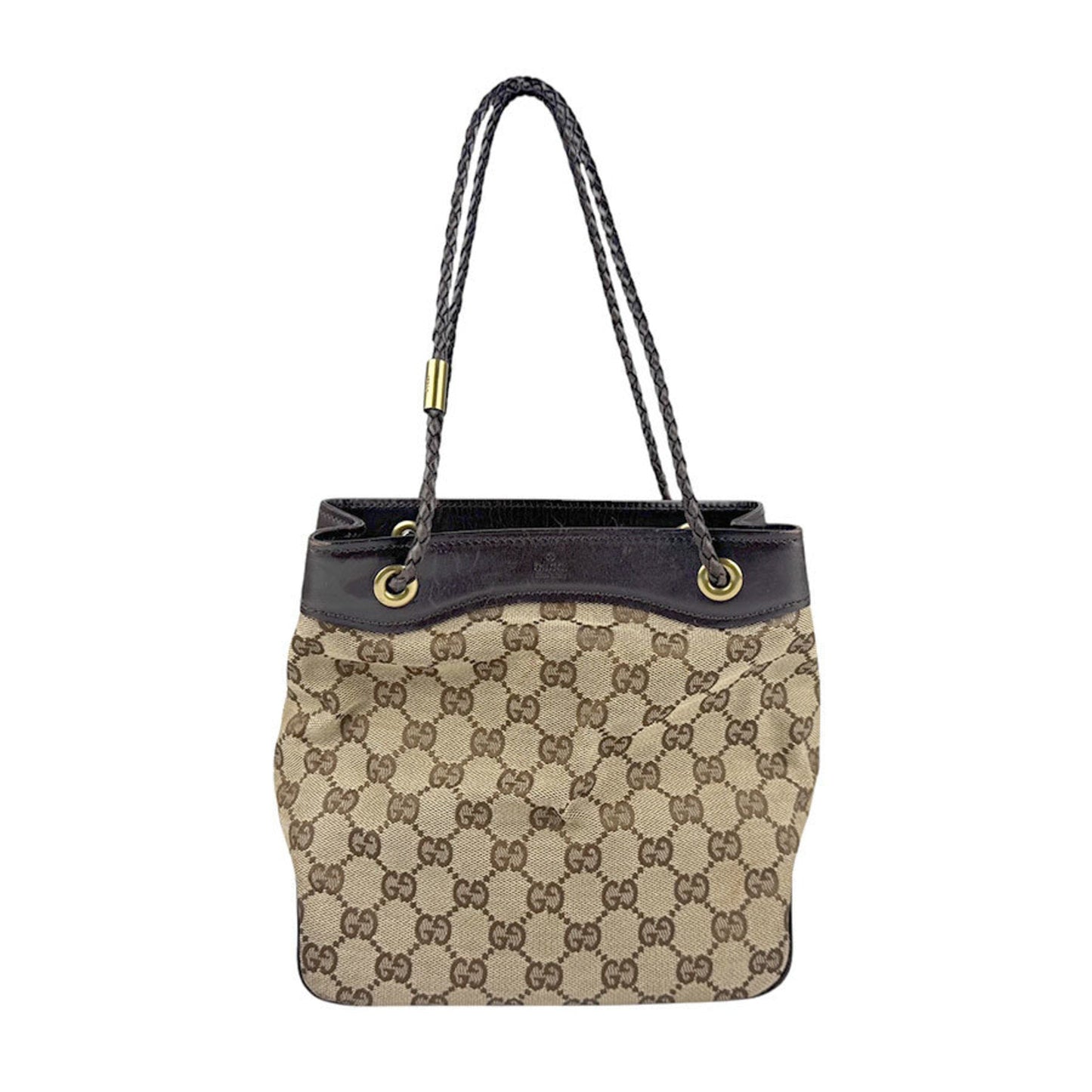 Gucci Gg Canvas Beige Brown Gg Canvas Leather Handbag