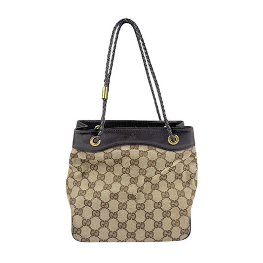Gucci Gg Canvas Beige Brown Gg Canvas Leather Handbag