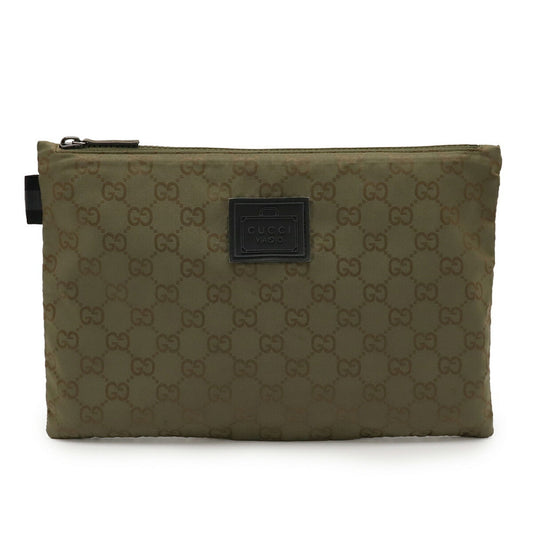 Gucci Green Khaki Nylon Leather Clutch Bag Pouch