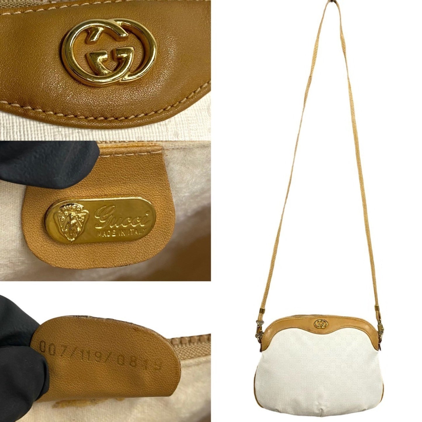 Gucci Brown Ivory Leather Pvc Pochette Shoulder Bag