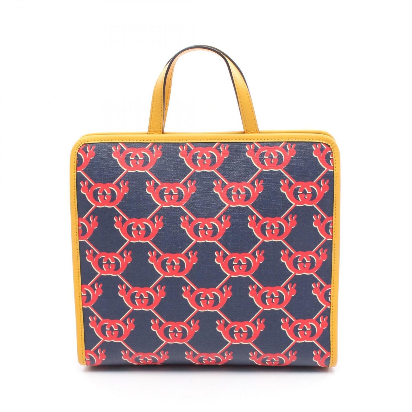 Gucci Navy Red Color Yellow Coated Canvas Leather Tote Bag