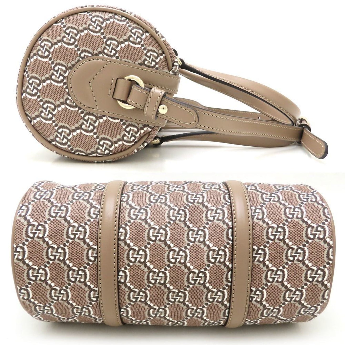 Gucci Gold Gg Canvas Leather Shoulder Bag