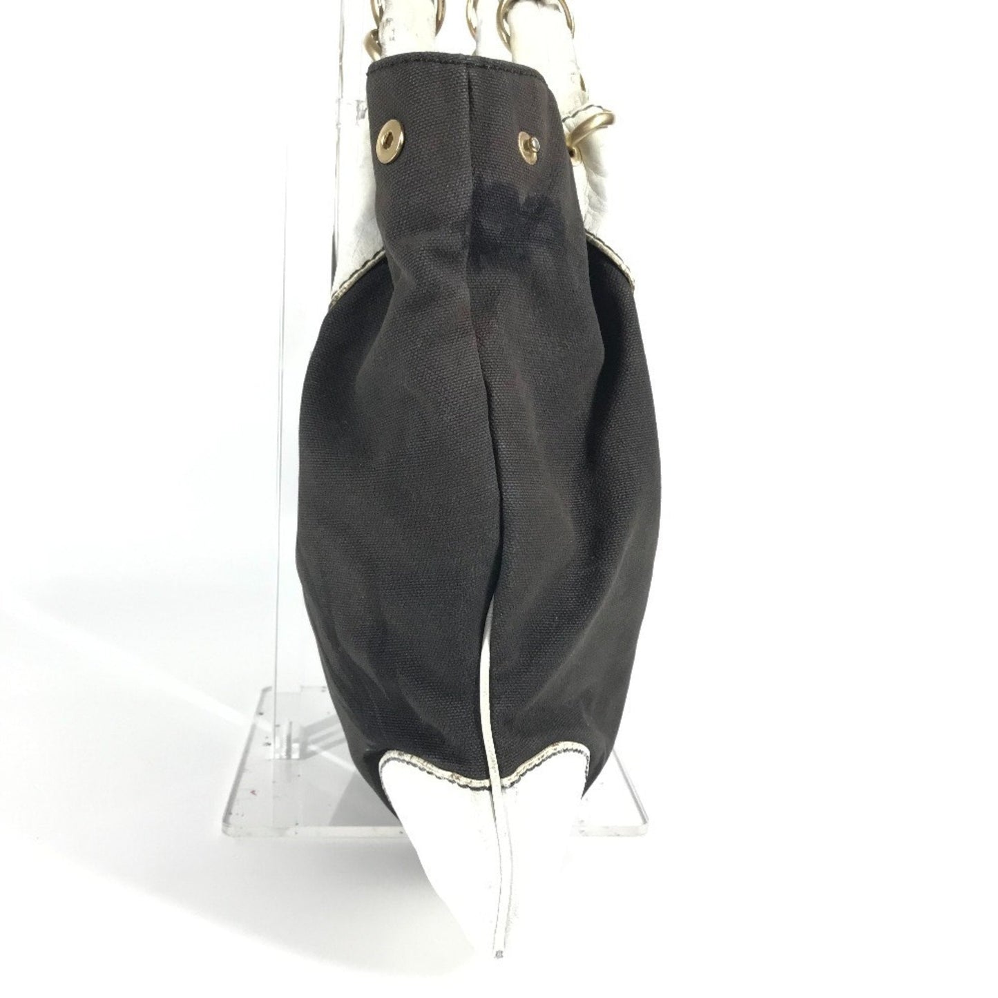 Chanel Black White Leather Canvas Shoulder Bag Tote Bag