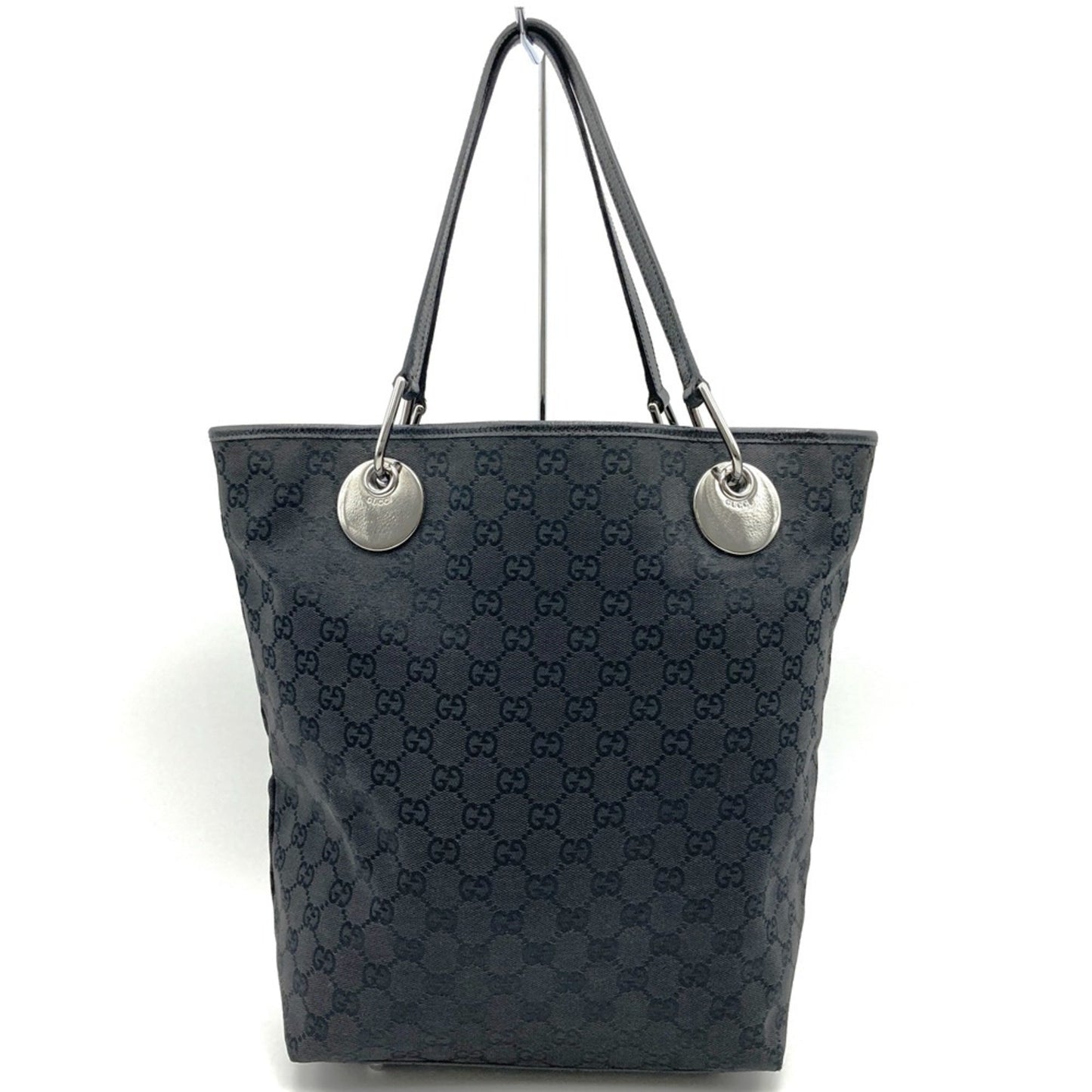 Gucci Black Gg Canvas Leather Tote Bag