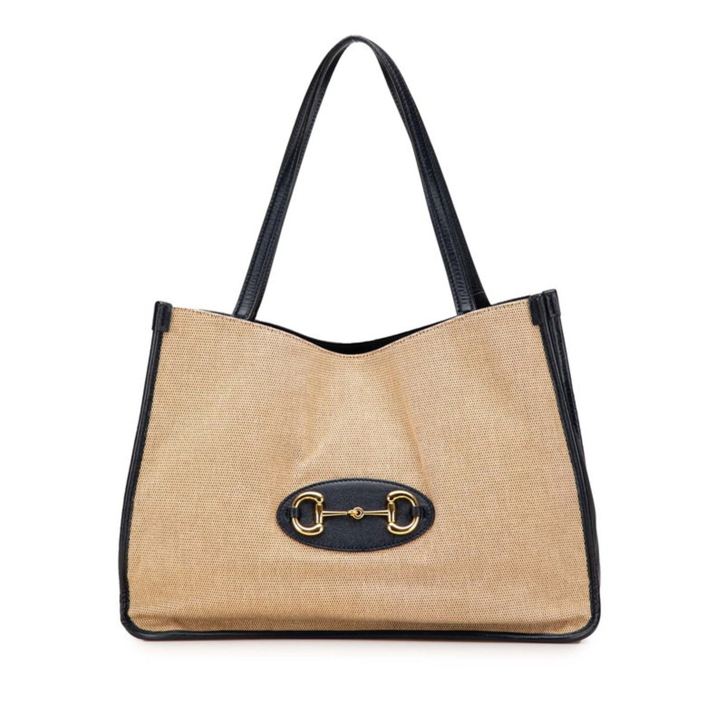 Gucci Beige Navy Canvas Leather Shoulder Bag Tote Bag