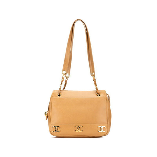 Chanel Beige Grained Calfskin Shoulder Bag Tote Bag