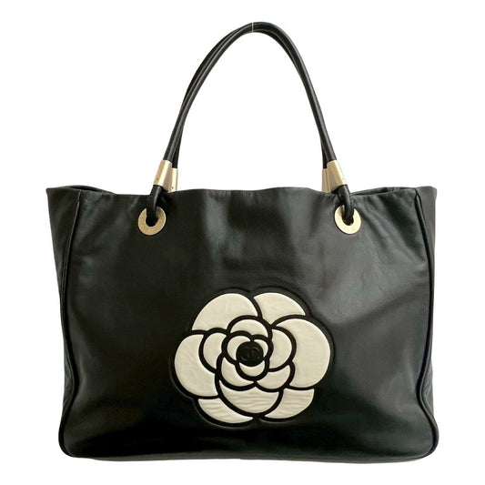 Chanel Black White Leather Shoulder Bag Tote Bag