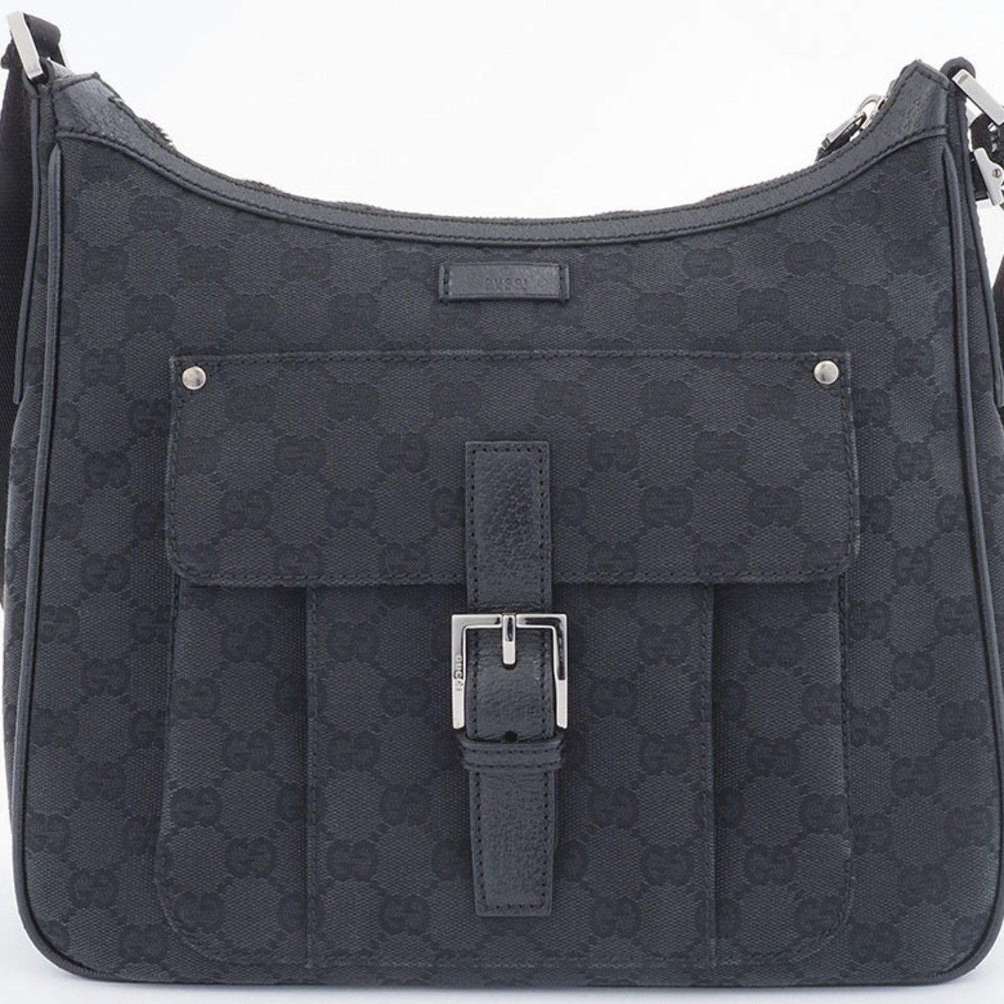 Gucci Gg Canvas Black Canvas Leather Shoulder Bag