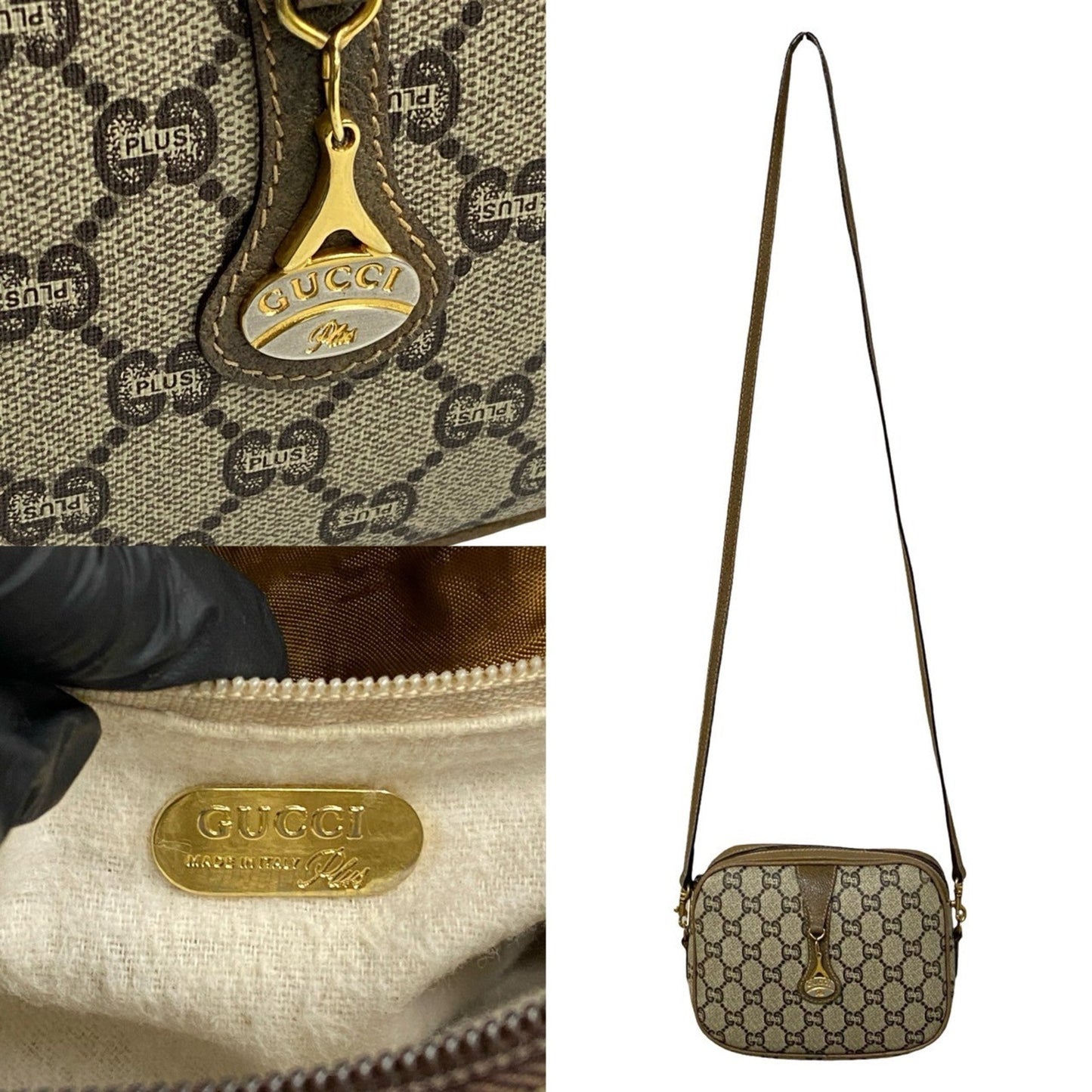 Gucci Brown Leather Pvc Pochette Shoulder Bag