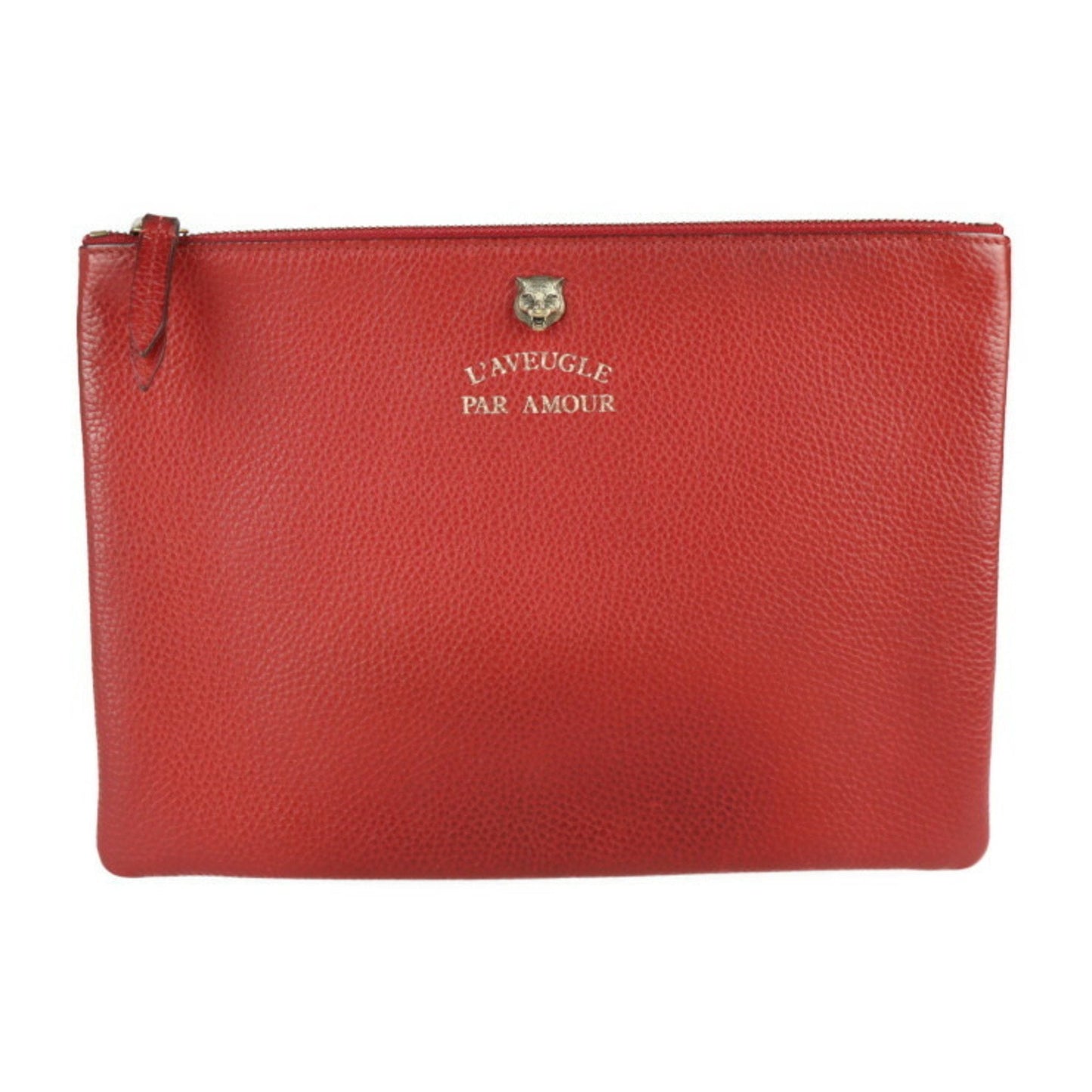 Gucci Animalier Black Red Color Leather Clutch Bag Handbag