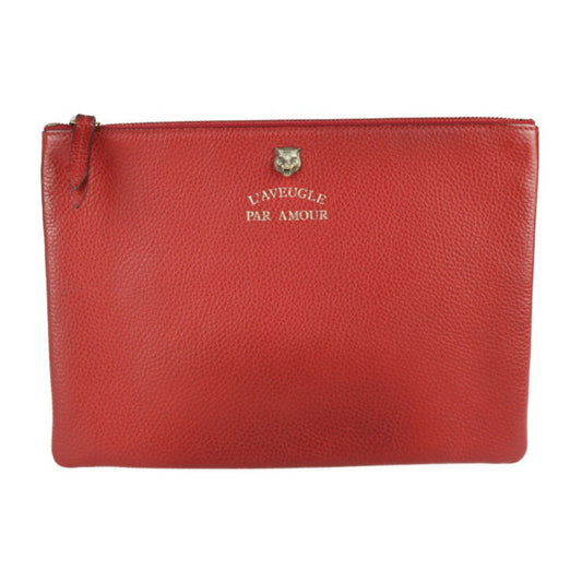 Gucci Animalier Black Red Color Leather Clutch Bag Handbag