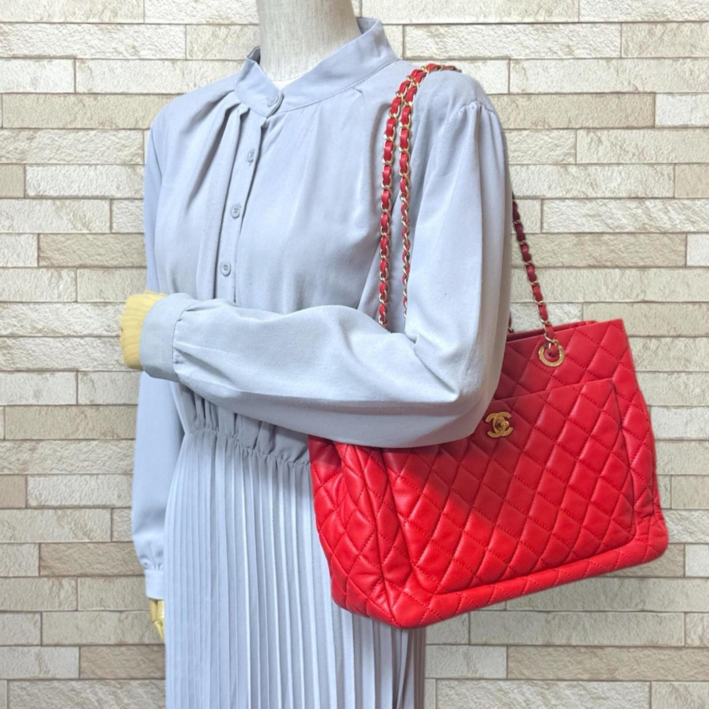 Chanel Matelasse Red Color Leather Tote Bag