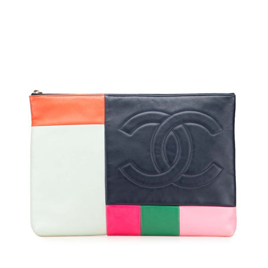 Chanel Black Multi-Color Leather Clutch Bag