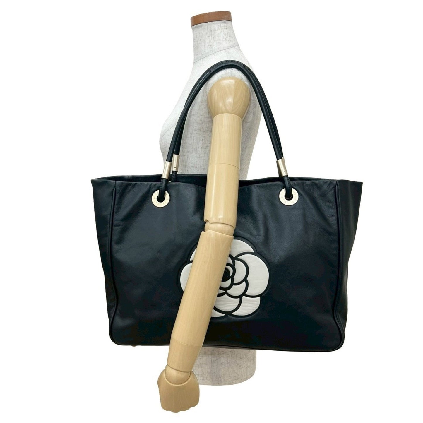 Chanel Black White Leather Shoulder Bag Tote Bag