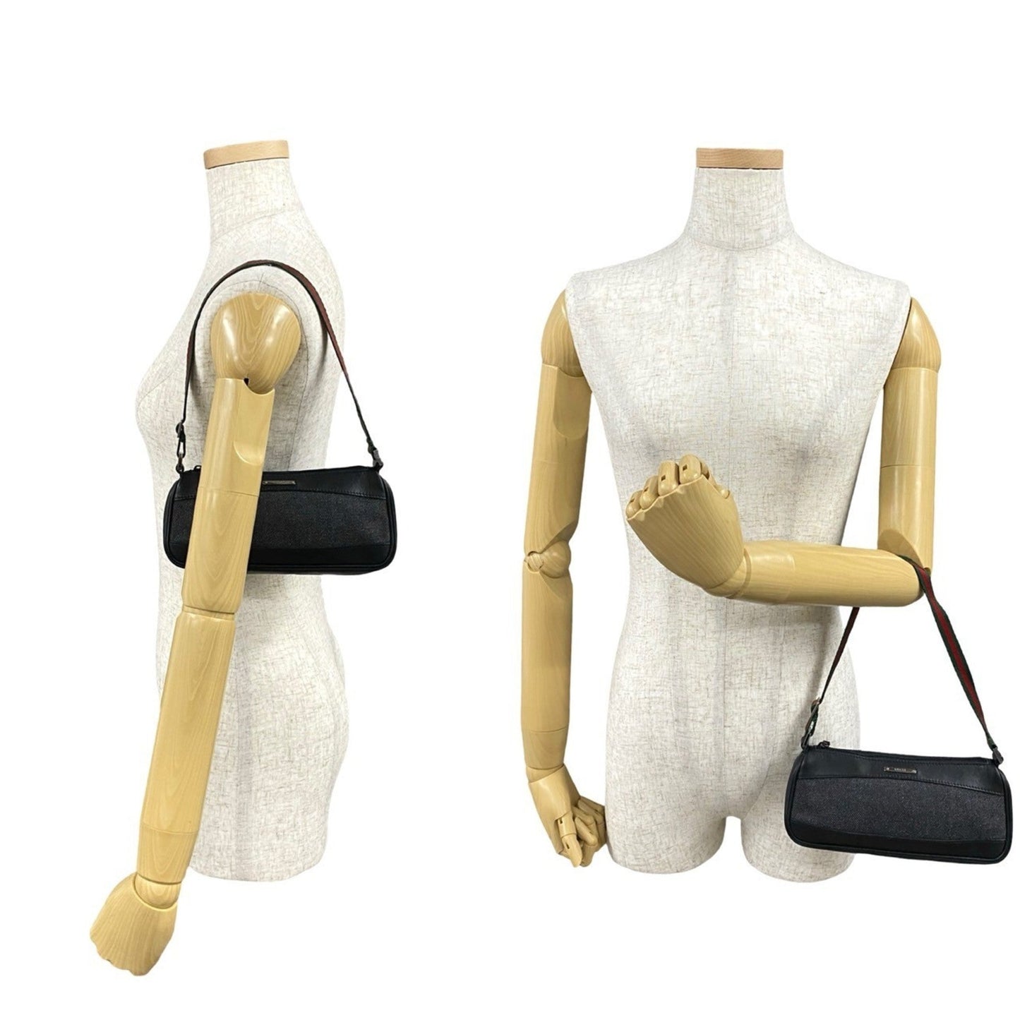 Gucci Black Green Red Color Leather Denim Handbag Shoulder Bag