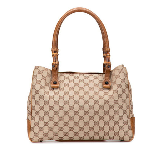 Gucci Gg Canvas Beige Brown Gg Canvas Leather Tote Bag