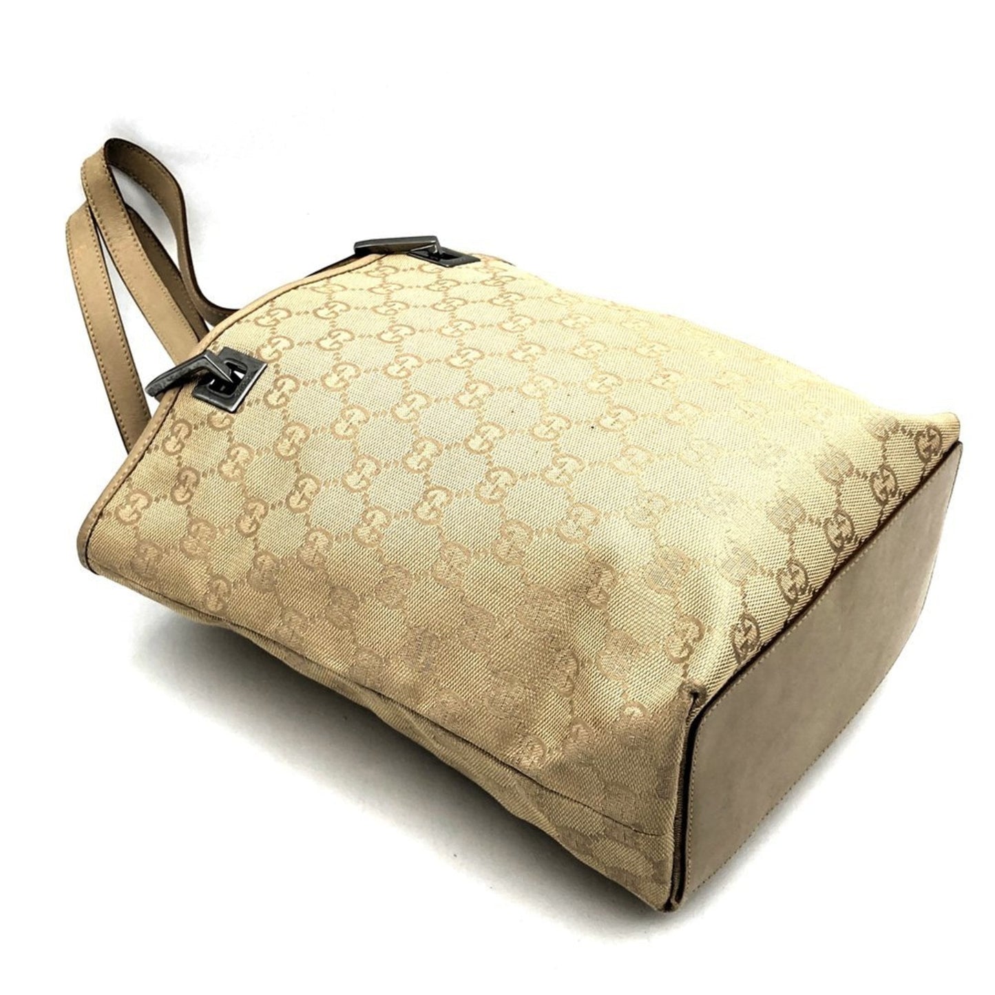 Gucci Gg Canvas Beige Gg Canvas Leather Handbag Tote Bag