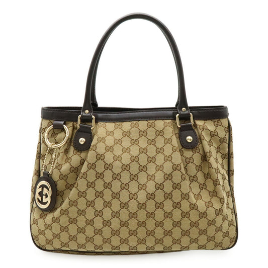Gucci Gg Canvas Brown Khaki Gg Canvas Leather Shoulder Bag Tote Bag