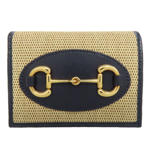 Gucci Beige Navy Canvas Leather Wallet (Bi-Fold)