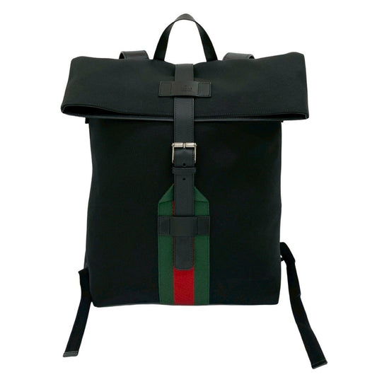 Gucci Black Green Red Color Canvas Leather Backpack