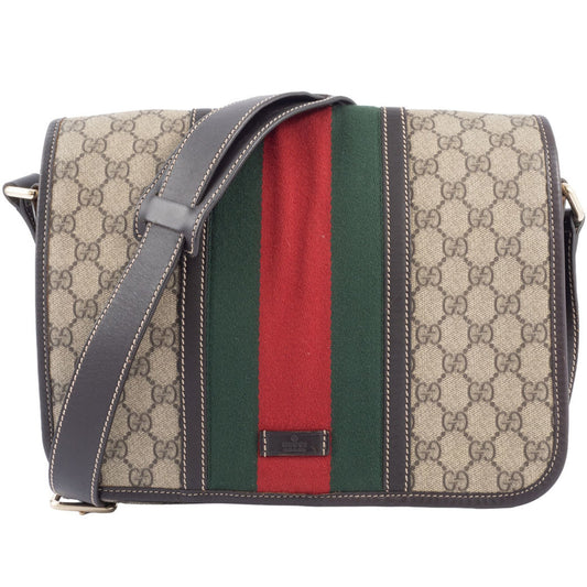 Gucci Beige Brown Canvas Leather Shoulder Bag