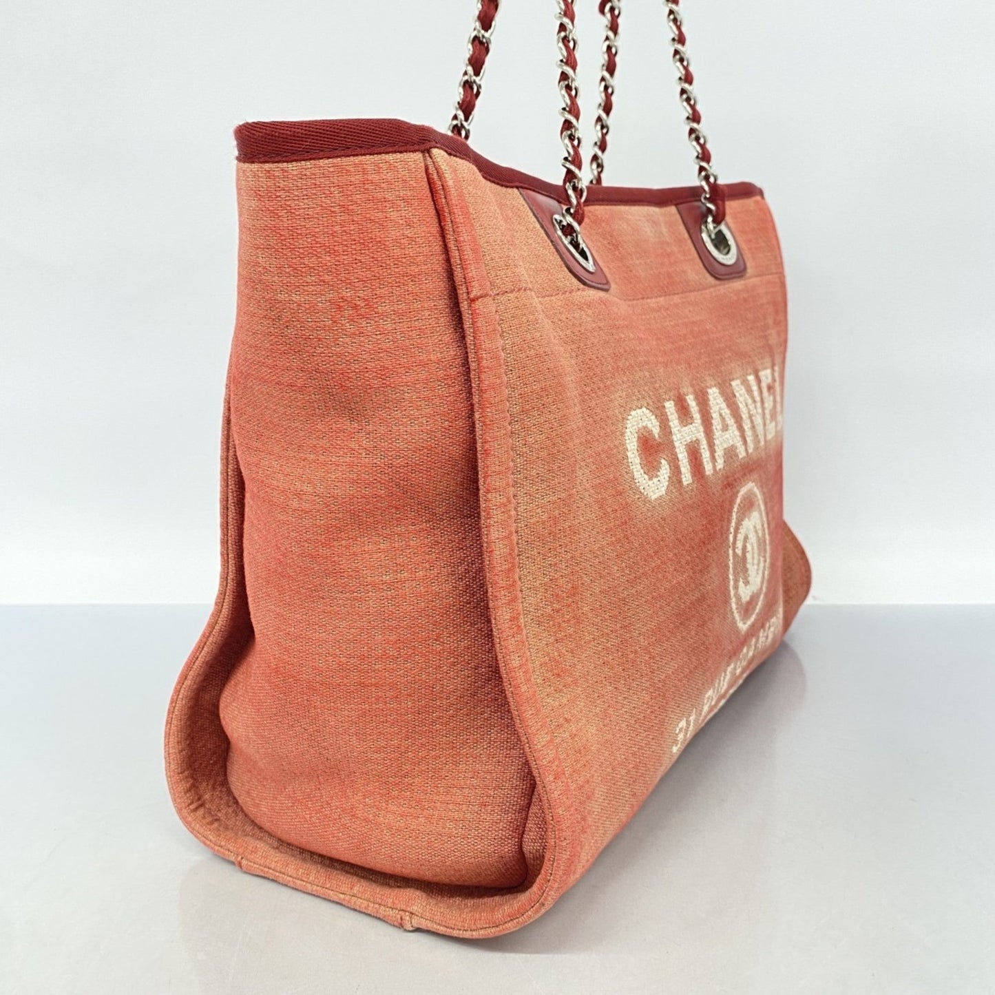 Chanel Red Color Canvas Tote Bag