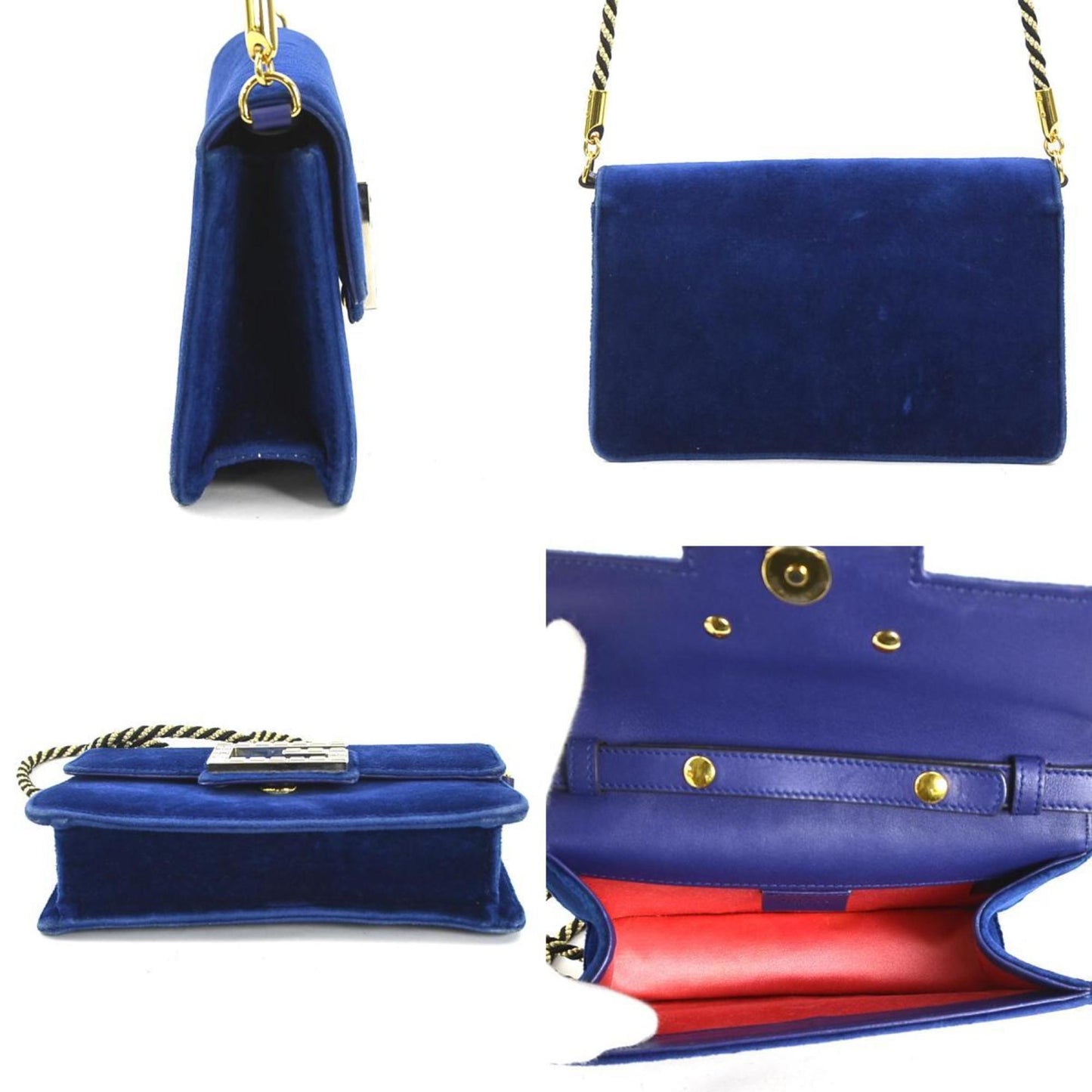 Gucci Black Blue Gold Leather Shoulder Bag