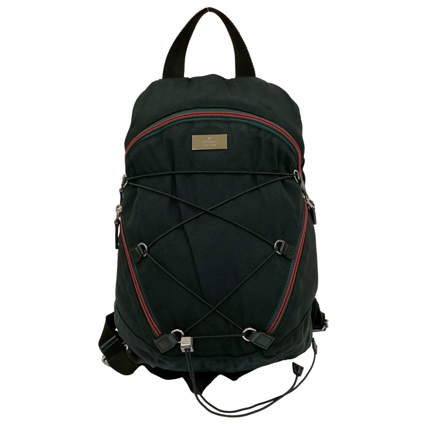 Gucci Black Green Red Color Nylon Leather Backpack