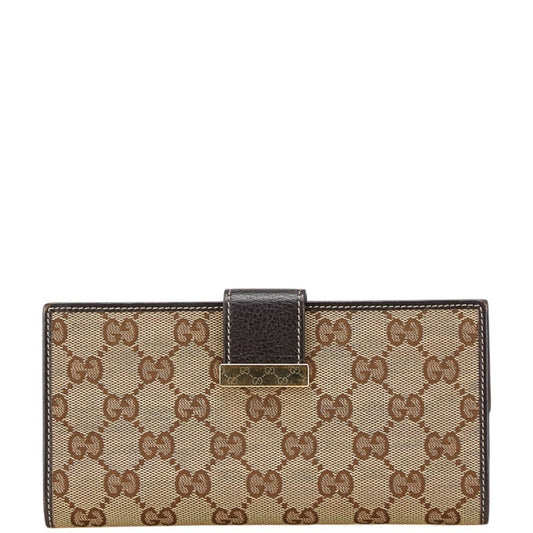 Gucci Beige Brown Gg Canvas Leather Wallet (Bi-Fold)