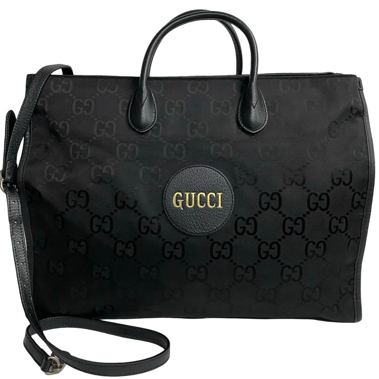 Gucci Black Leather Canvas Handbag Shoulder Bag Tote Bag