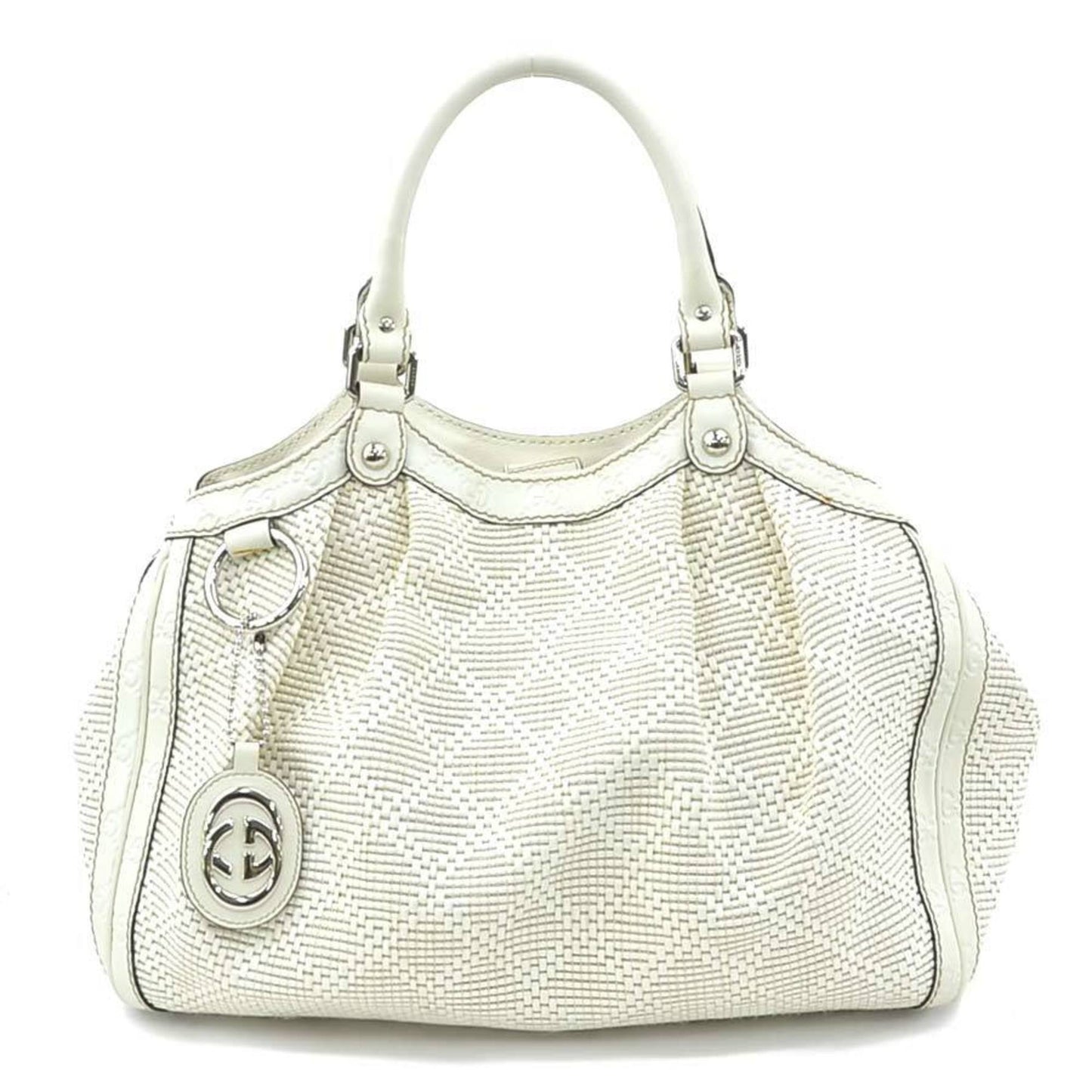Gucci Ivory Leather Nylon Handbag